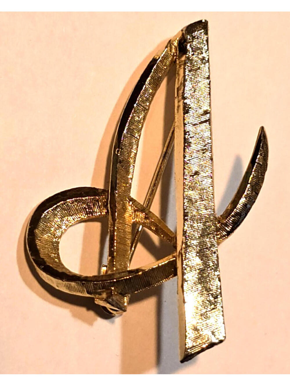 Vintage Mamselle Monogram Brooch Letter A Gold Tone 1 7/8 inches Textured